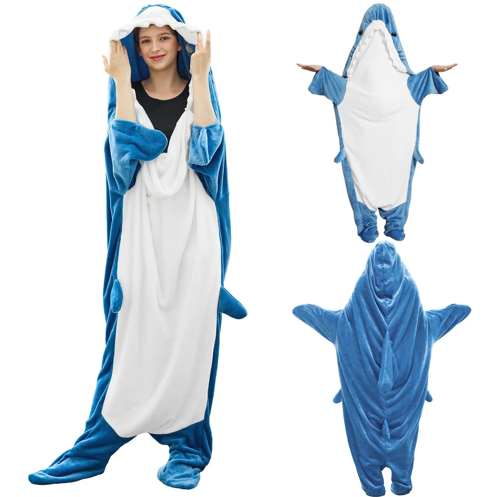 Bcareself Shark Blanket Adult Kid Hoodie Onesie Wearable Shark Blanket Soft Cozy Flannel Shark Sleeping Bag Cosplay Funny Realistic Cartoon Shark Onesie Costume (XL)
