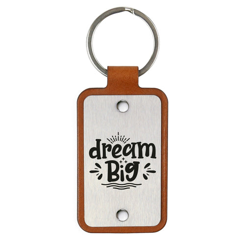 Leather keychain with stainless steel plate – Dream big