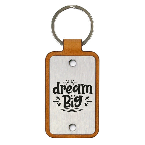 Leather keychain with stainless steel plate – Dream big