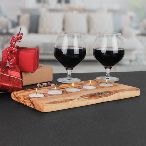 Tealight Candle Tray in Olive Wood – A Cozy, Handcrafted Accent
