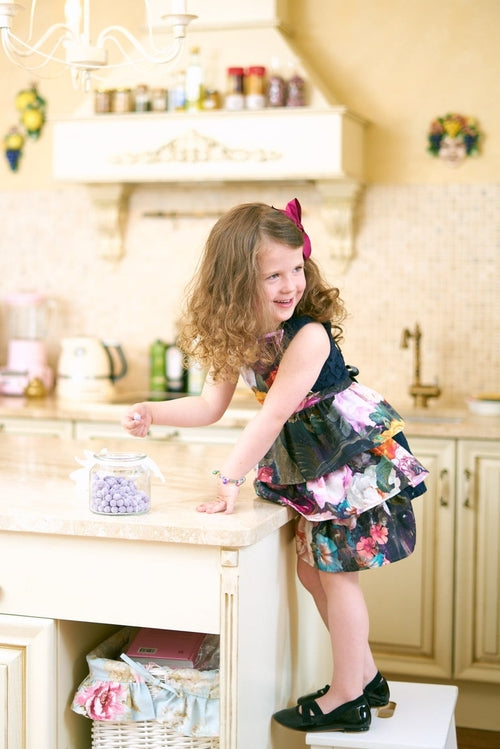 Kids Apron, Dark Floral 100% Cotton, Printed | Francine Black