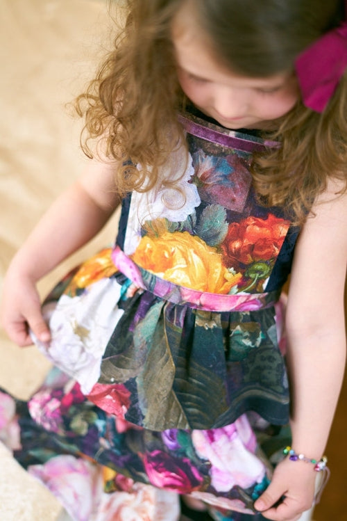 Kids Apron, Dark Floral 100% Cotton, Printed | Francine Black