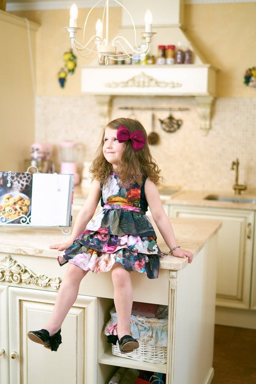 Kids Apron, Dark Floral 100% Cotton, Printed | Francine Black